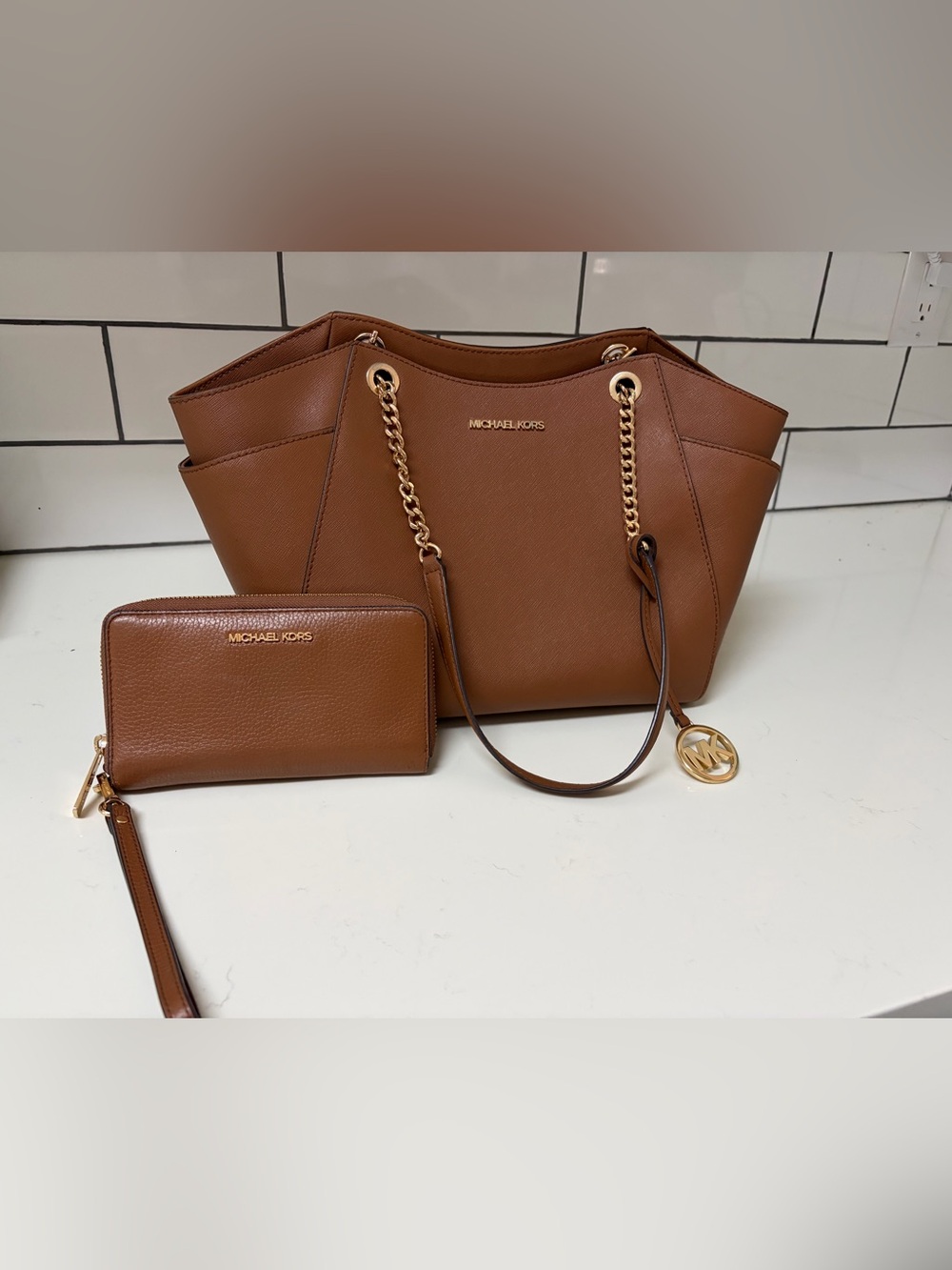 Michael Kors Jet Set Travel Chain Shoulder Tote and Matching Wallet